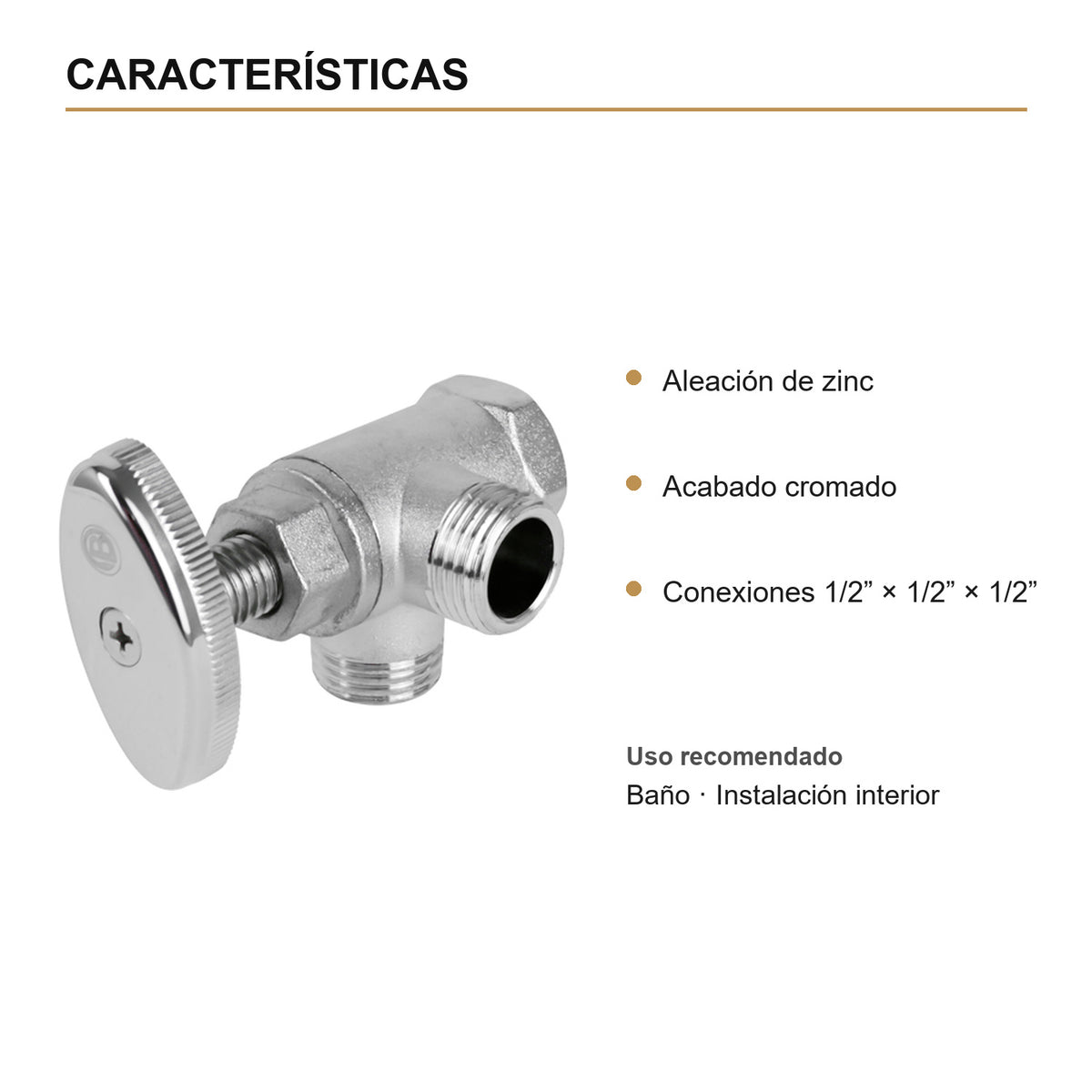 Características verificadas — Registro Doble en Zinc Cromado de 1/2”