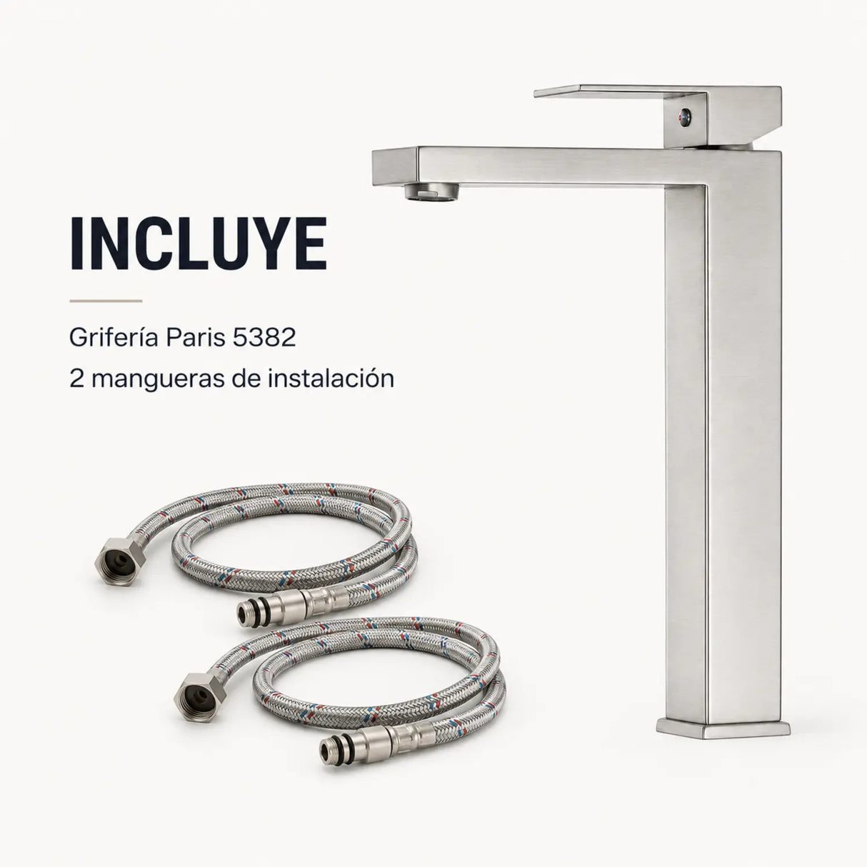 Grifería Paris 5382 con dos mangueras flexibles de instalación incluidas