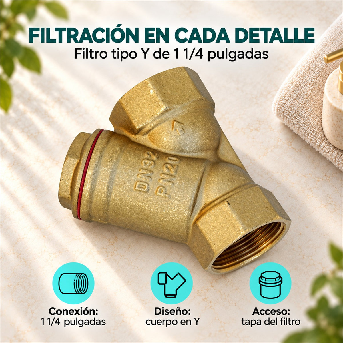 Filtro en Y para tubería de 1 1/4 pulg ficha de características