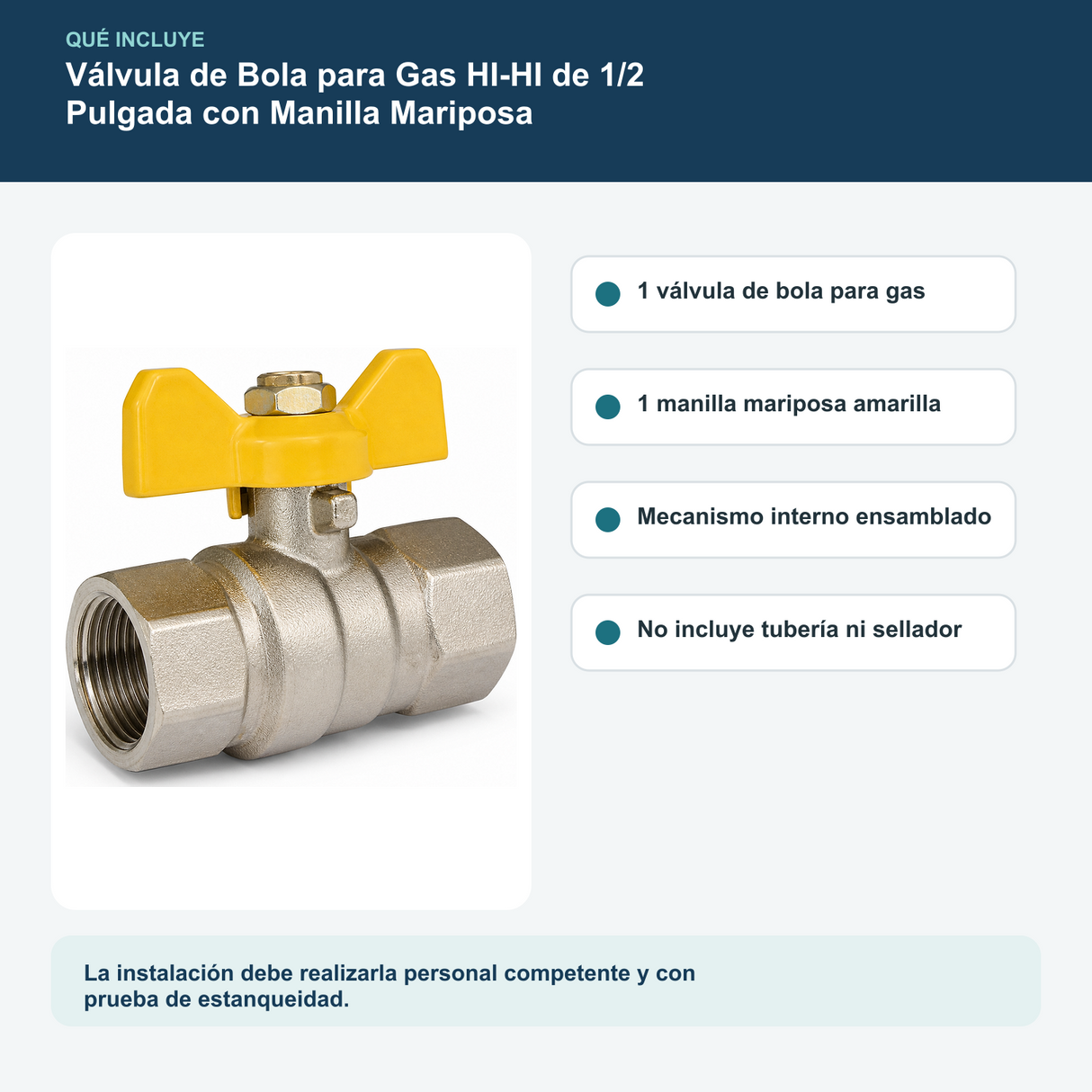 Contenido y características del válvula de bola para gas hi-hi de 1/2 pulgada con manilla mariposa