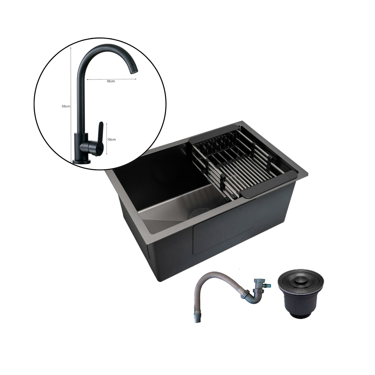 Combo Lavaplatos 70*45cm+griferia Lvp Negra Pala+ Accesorios