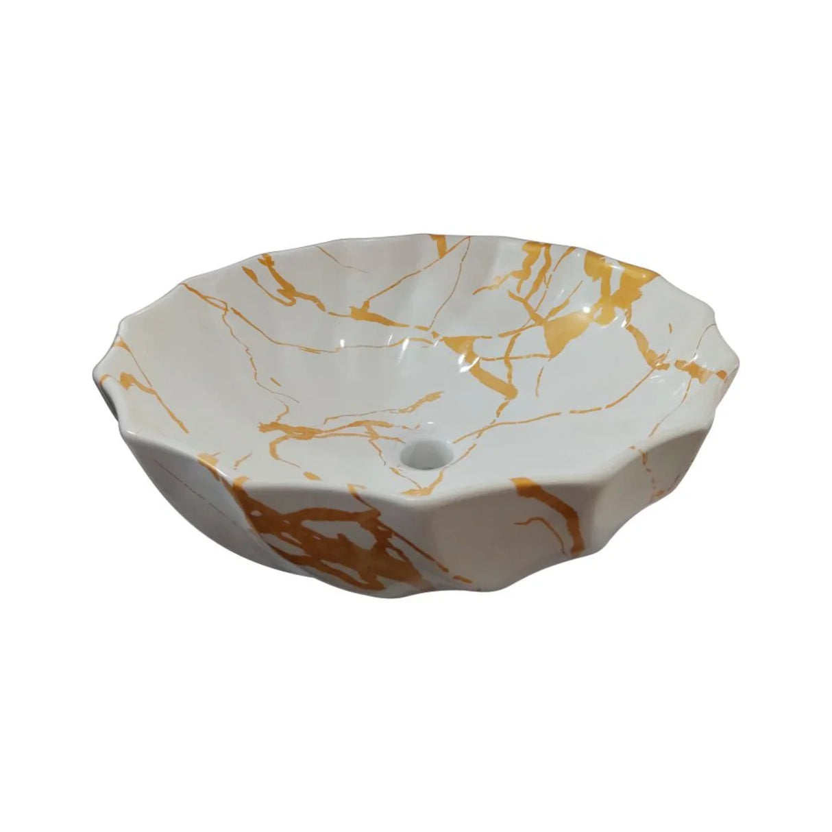 Lavamanos de Sobreponer Porcelana Arcat 46 x 46 x 17 cm Blanco con Vetas Doradas para Baño