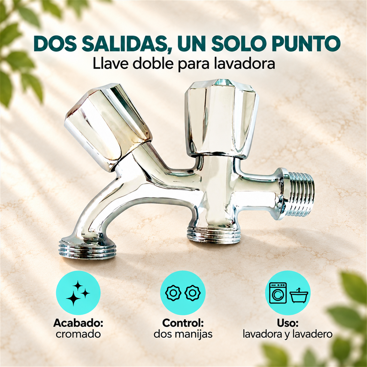 Características de Llave Doble para Lavadora Cromada