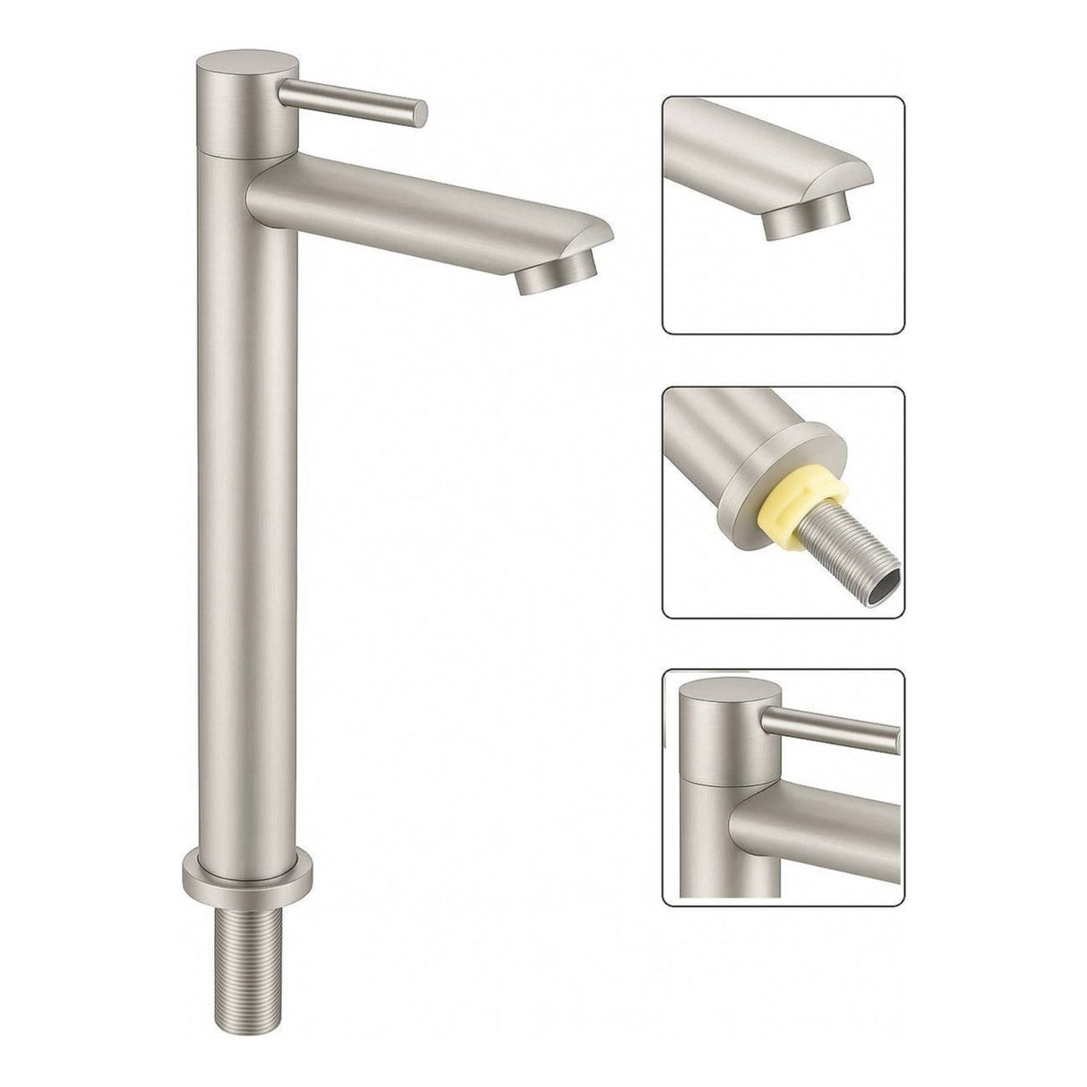 Kit Grifo Agua Fría Acero-lavamanos Canoa Beige Y Desagüe