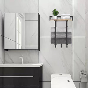 Toallero de Baño con Repisa de Madera y 3 Ganchos – Organizador de Pared para Toallas