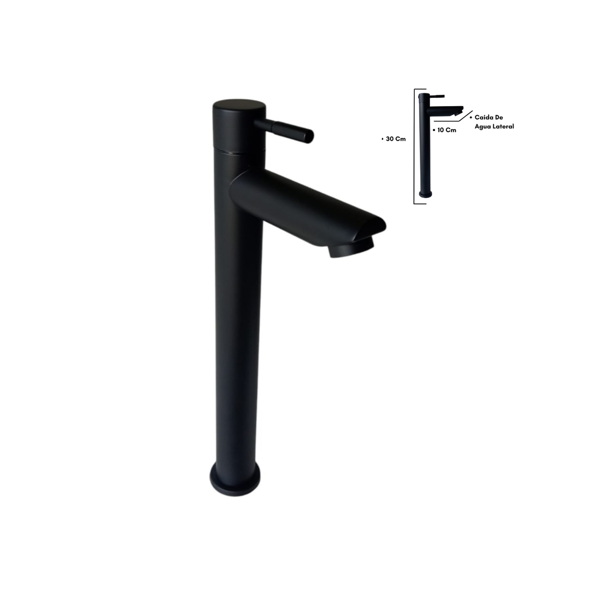 Llave Sencilla Para Lavamanos Alta Negro Mate