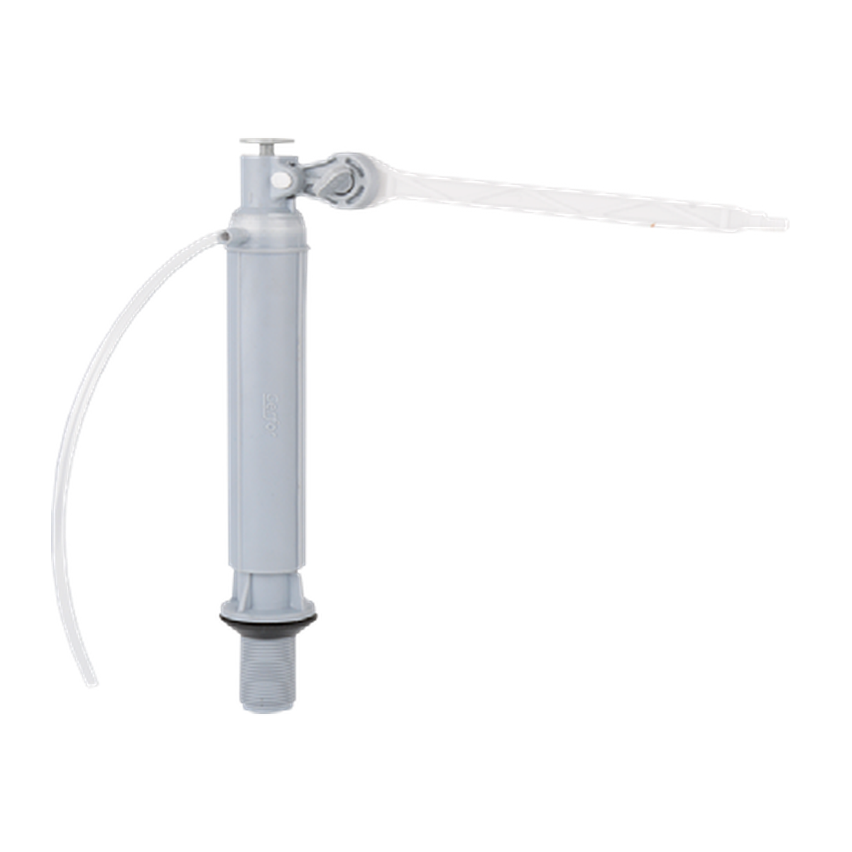 Válvula de entrada para sanitario Arawak de 17 cm sobre fondo blanco. Gris y blanco.