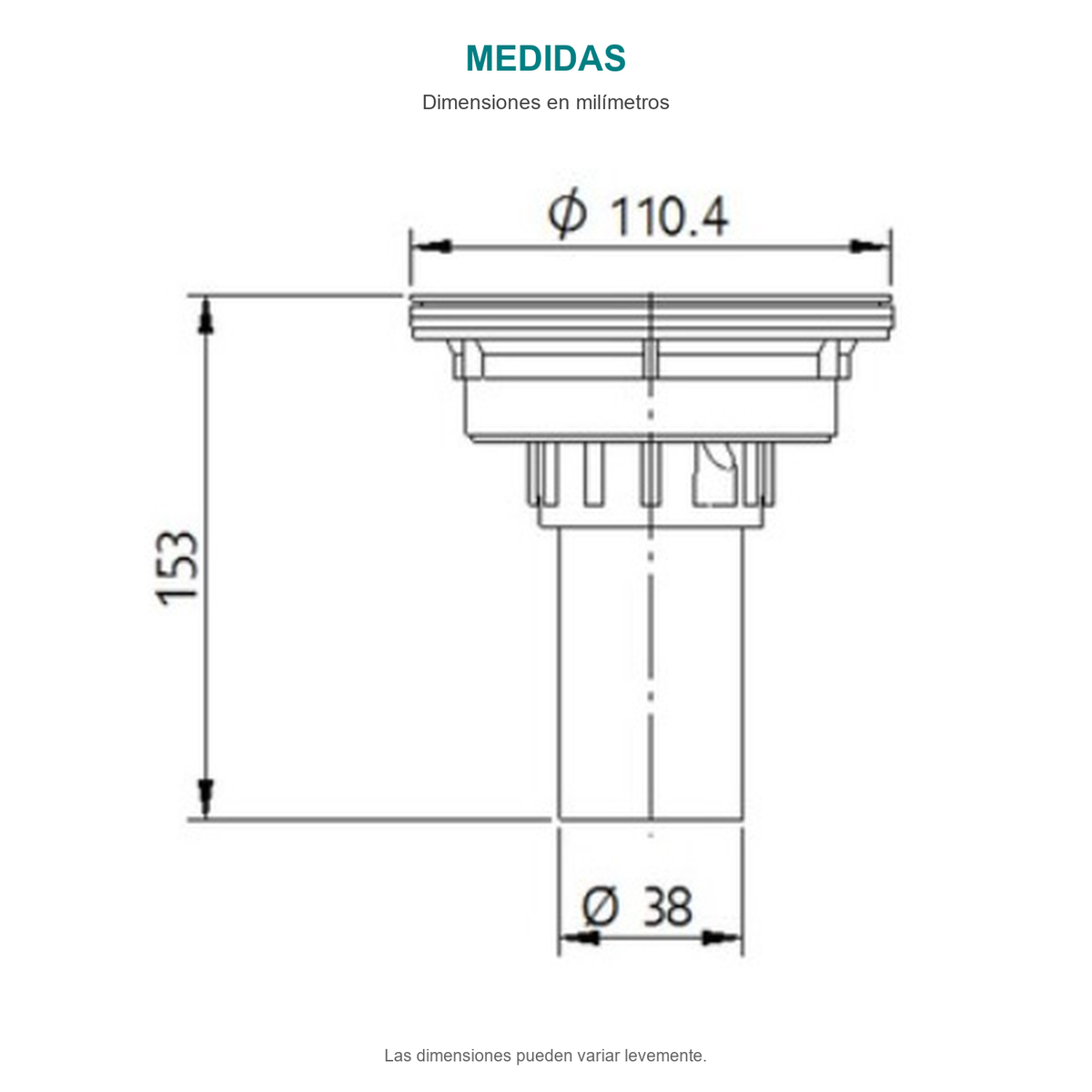 Croquis original de canastilla para lavaplatos inox-plástico de 4 pulgadas, con sus cotas originales sin repasar trazos.