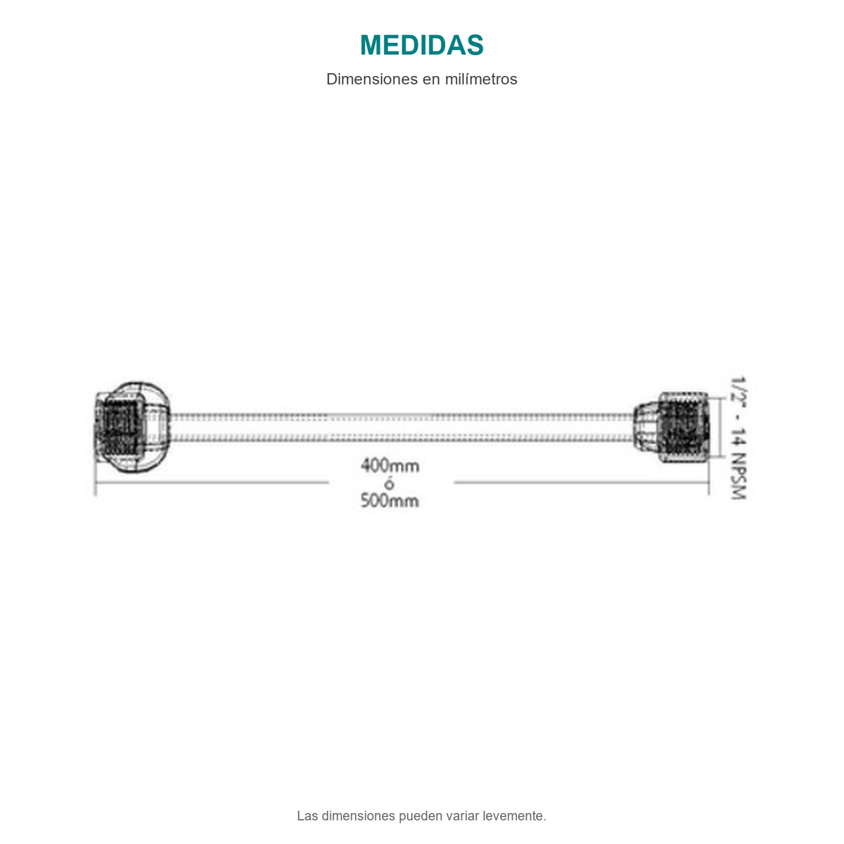 Croquis original de acople flexible para lavamanos y lavaplatos de 40 cm y ½ × ½ pulgada, con sus cotas originales sin repasar trazos.