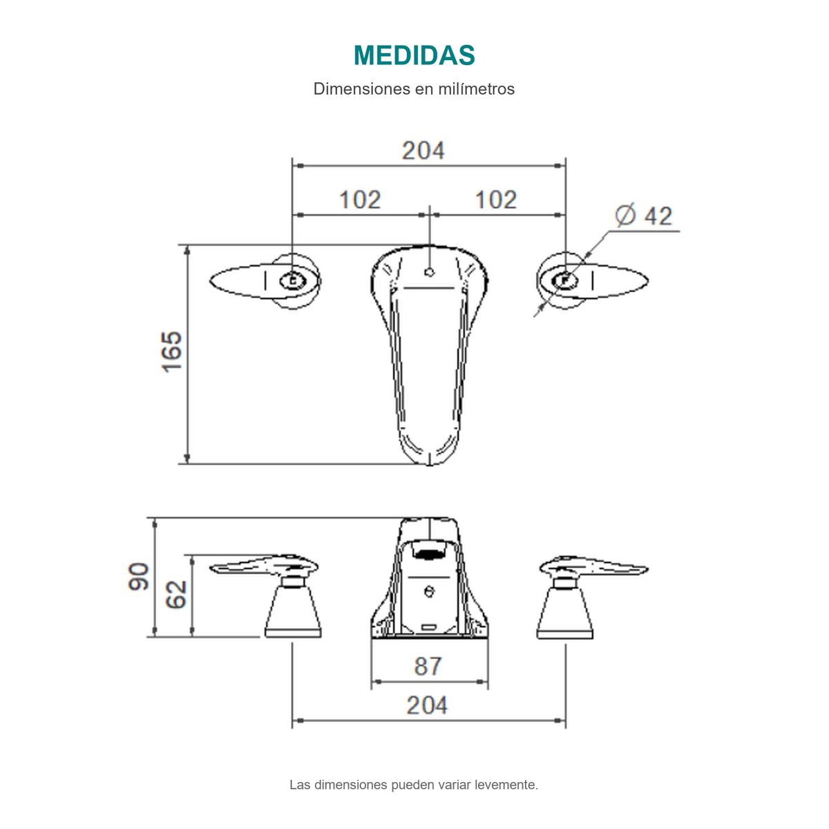 Croquis original de mezclador de lavamanos Slim con dimensiones en milímetros.