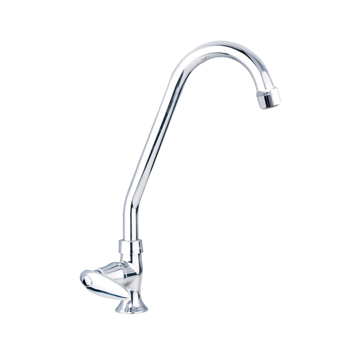 Llave individual Slim cromada para lavaplatos de mesa sobre fondo blanco