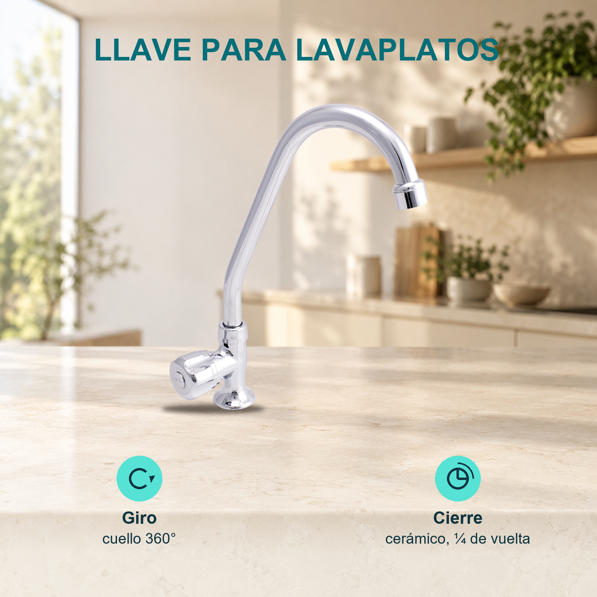Características de Llave individual para lavaplatos de mesa Aqua cromada