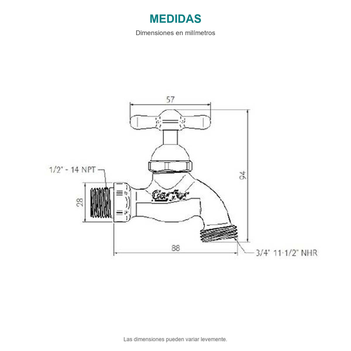 Croquis original de llave para manguera superpesada cromada de media pulgada, con sus cotas originales sin repasar trazos.
