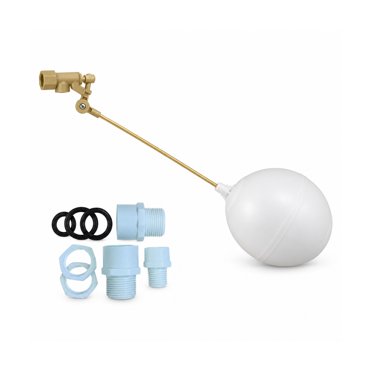 Kit de tanque alto hembra de ½″ con accesorios PVC sobre fondo blanco, producto completo.