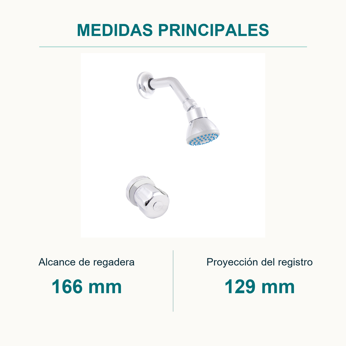 Conjunto registro de ducha Aqua cromado — medidas principales