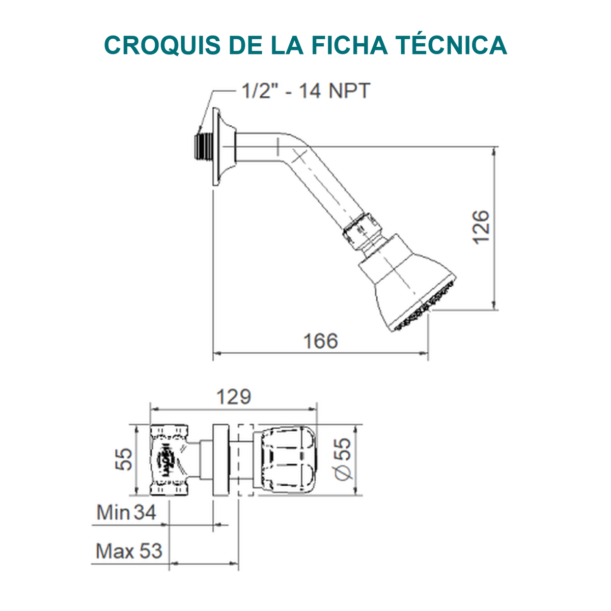 Conjunto registro de ducha Aqua cromado — croquis original