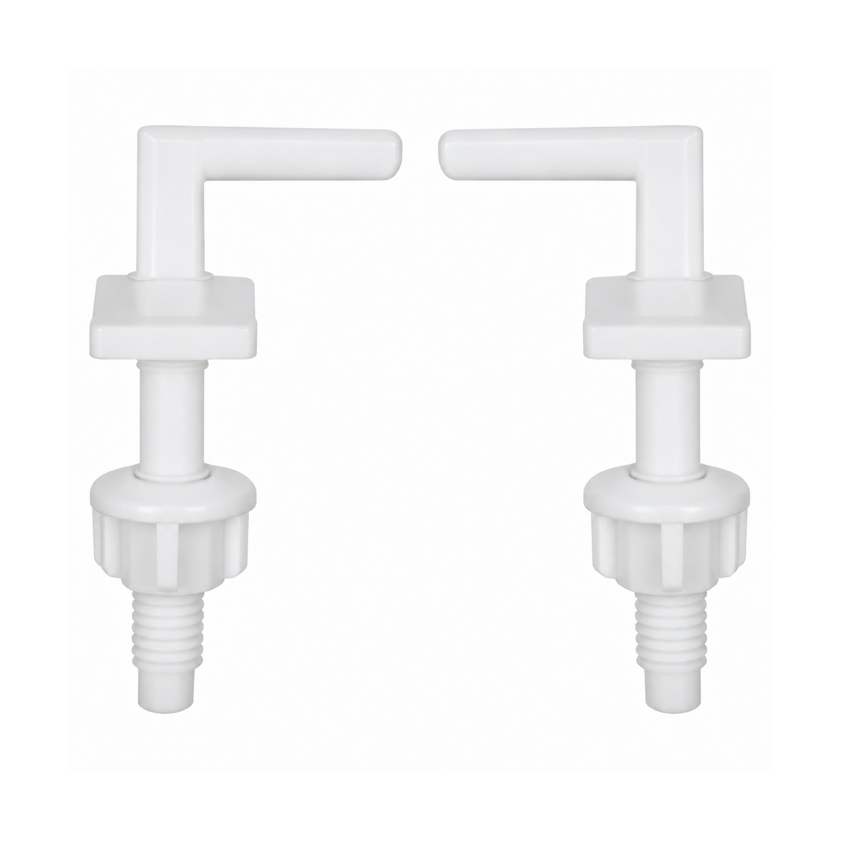 Kit de herrajes para asiento sanitario alongado x 2 sobre fondo blanco, producto completo.