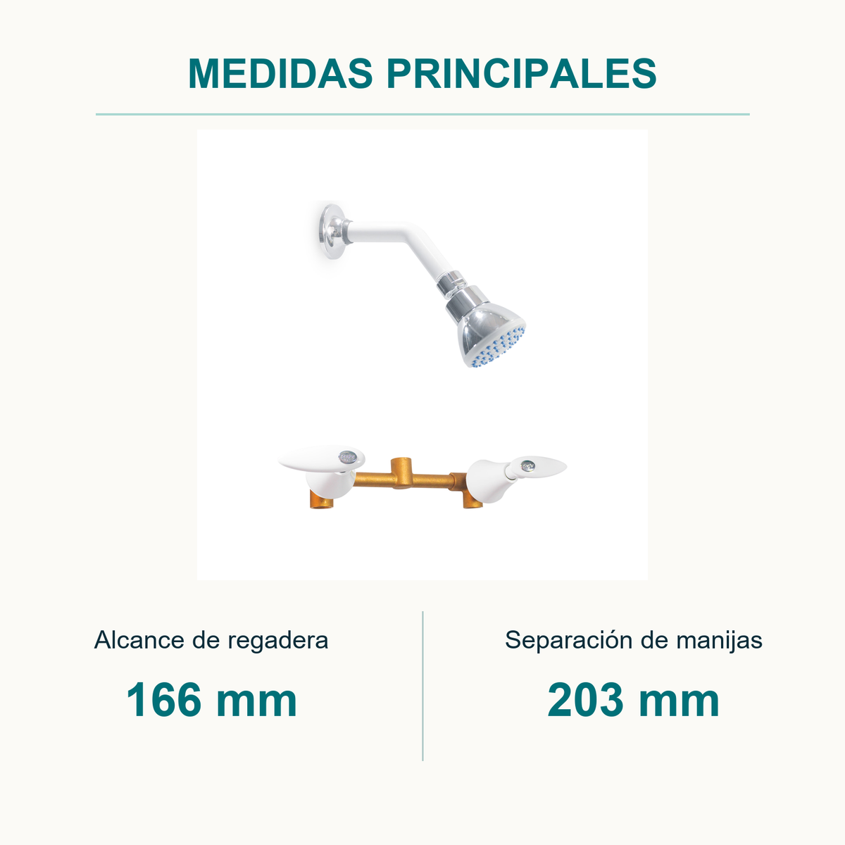 Conjunto mezclador de ducha Slim Bianca de 8 pulgadas blanco y cromado — medidas principales