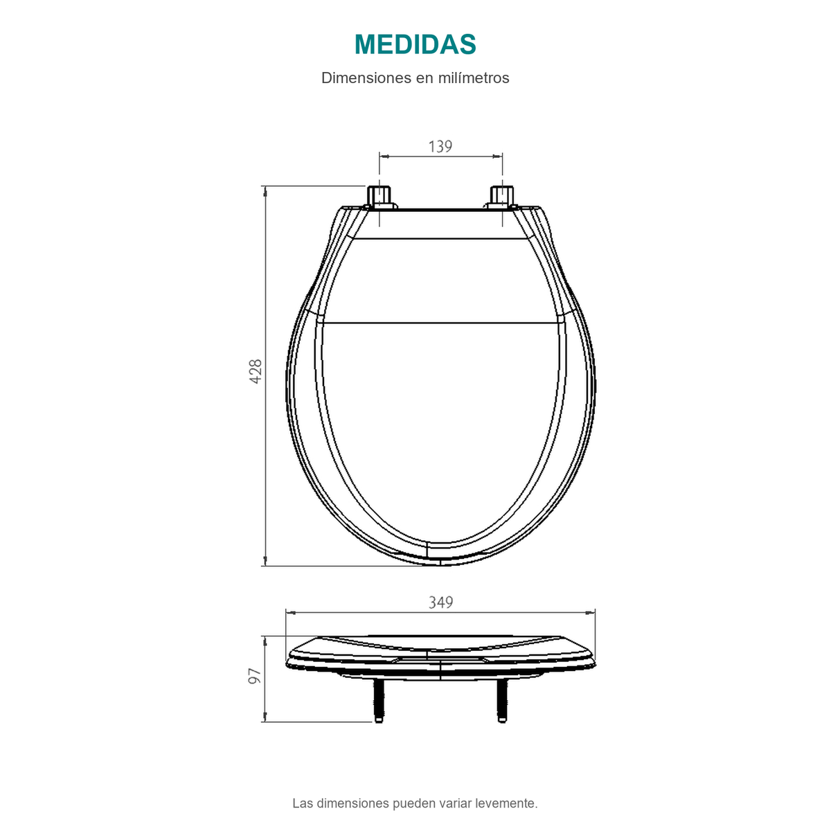 Croquis original de asiento sanitario redondo cierre lento, con cotas y tabla originales sin repasar trazos.