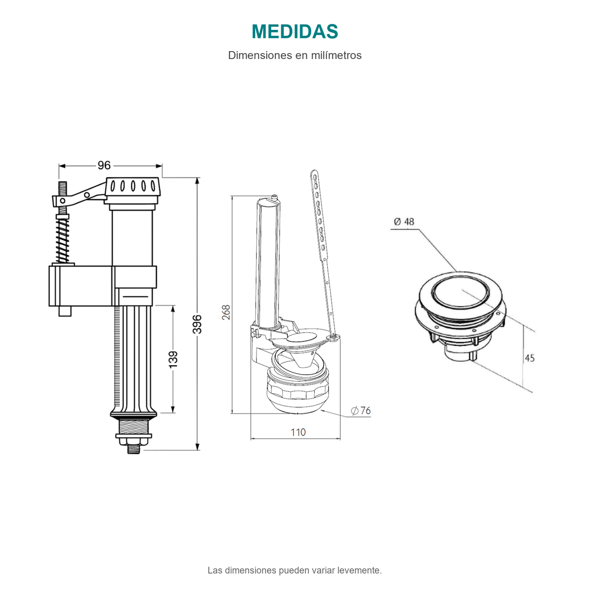 Croquis original de conjunto de grifería para sanitario hidrostático, con cotas y tabla originales sin repasar trazos.