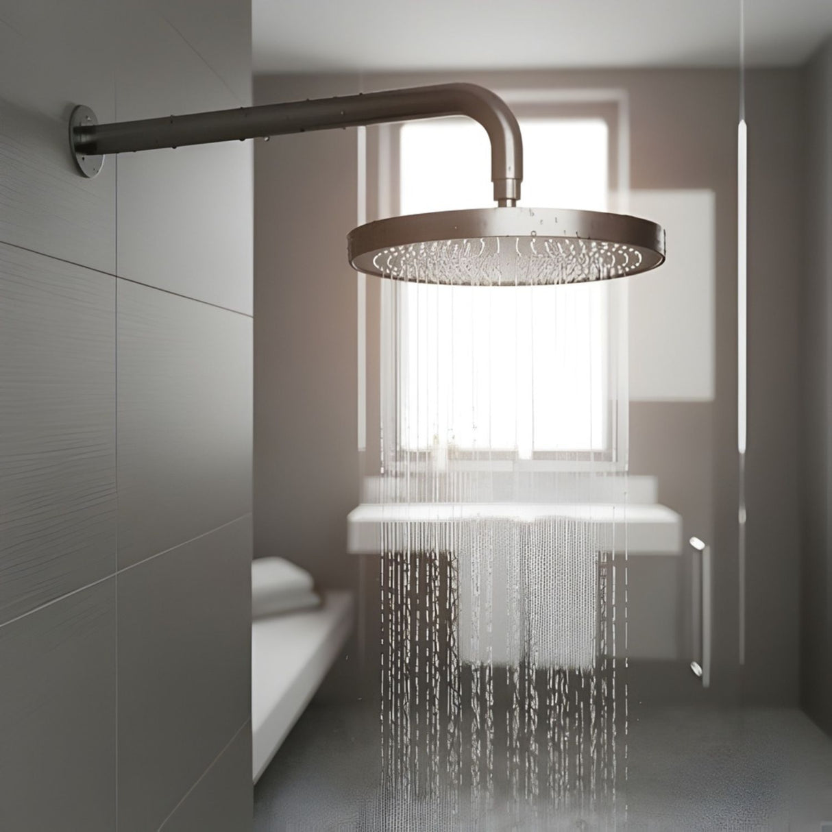 Regadera Redonda 25 Cm Spacco Gris Concreto Brazo 30cm Acero