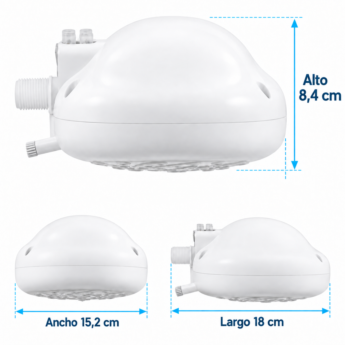 Medidas del cuerpo de ducha Premium Zent: 8,4 cm de alto, 15,2 cm de ancho y 18 cm de largo