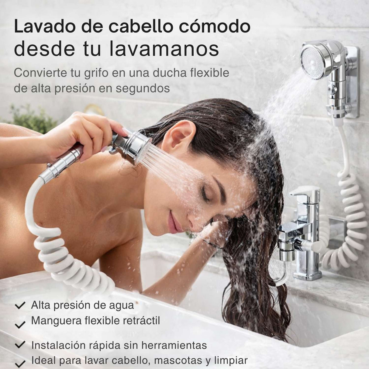 Extensor de Grifo con Ducha de Mano Flexible Alta Presión para Lavamanos