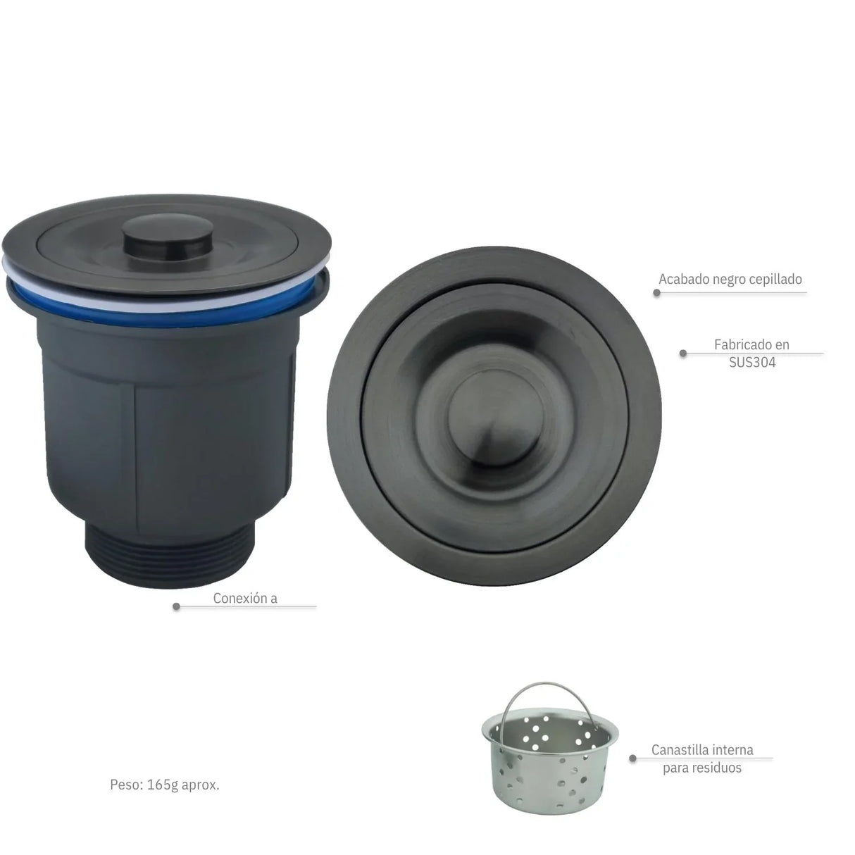 Set de Lujo para Lavaplatos: Canastilla Lujo y Grifería Monocontrol Extraíble en Negro Mate