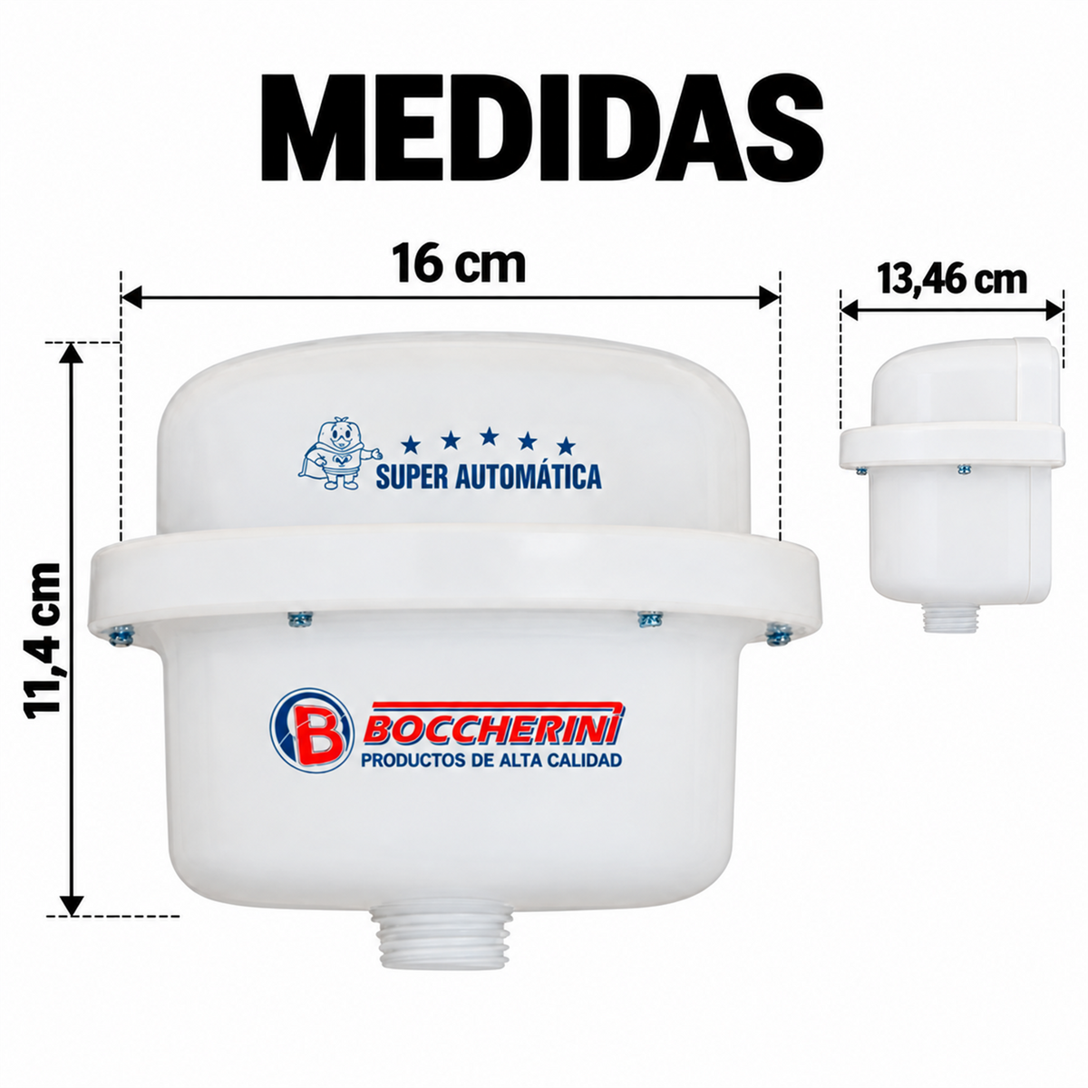 Medidas de la ducha eléctrica Victory blanca: ancho 16 cm, alto 11,4 cm y largo 13,46 cm