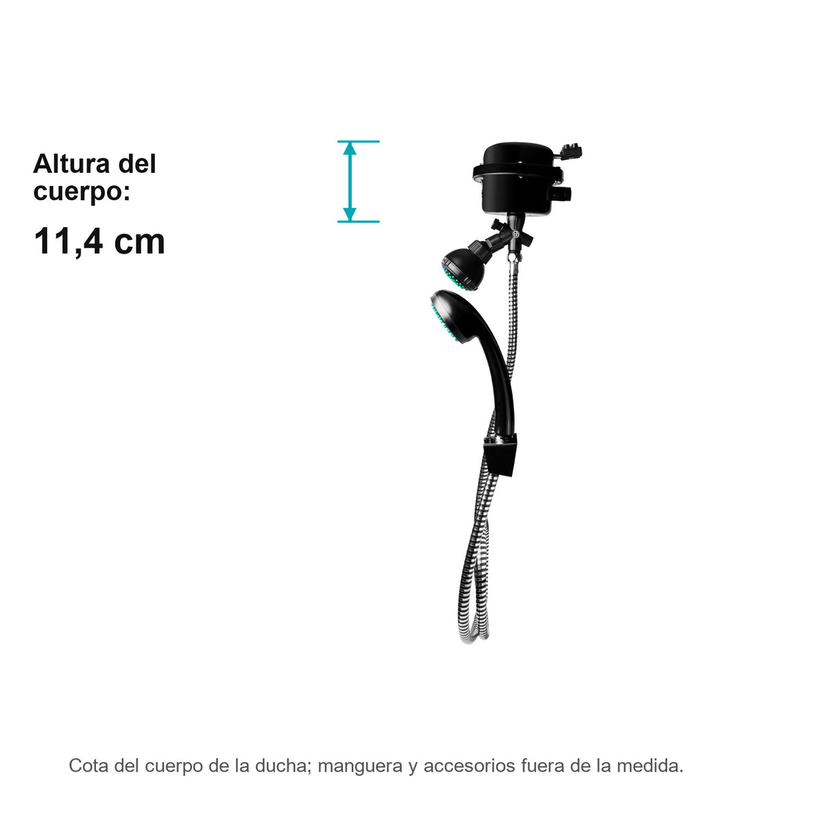 Ducha Victory Dirigible Negra Kit 110V — medidas del cuerpo