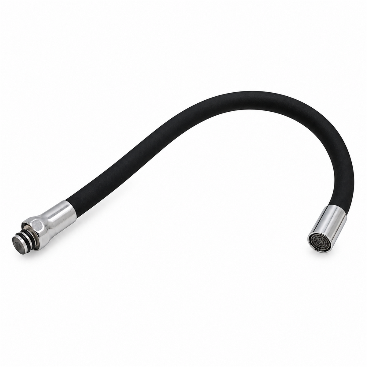 Cuello Flexible Negro para Monomando de Lavaplatos sobre fondo blanco