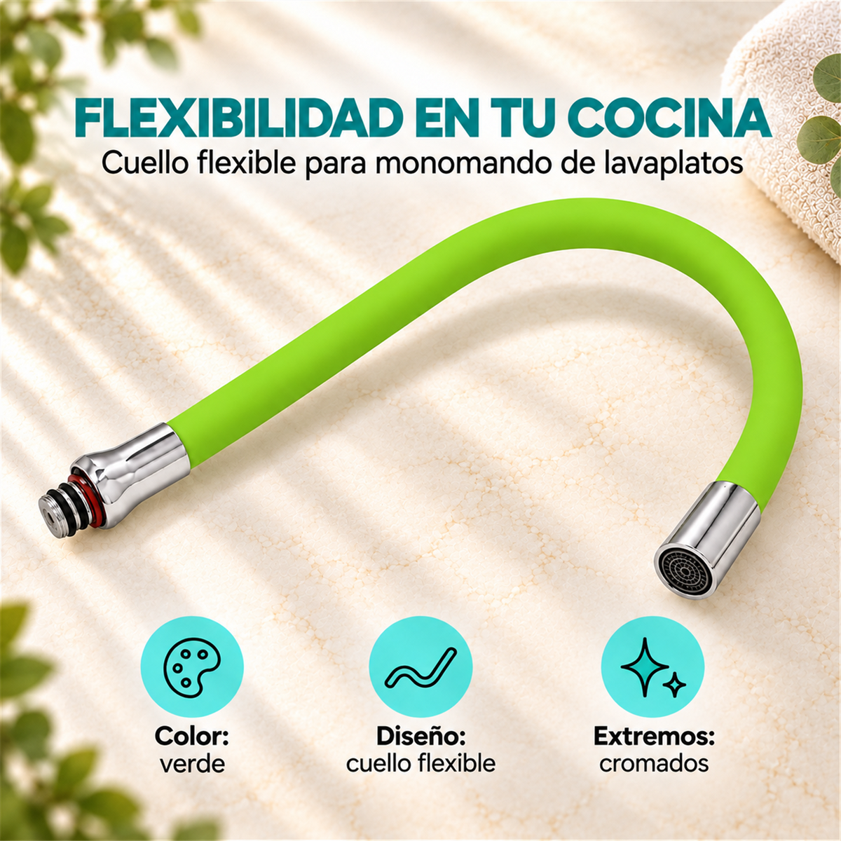 Cuello flexible verde: color, diseño y extremos cromados