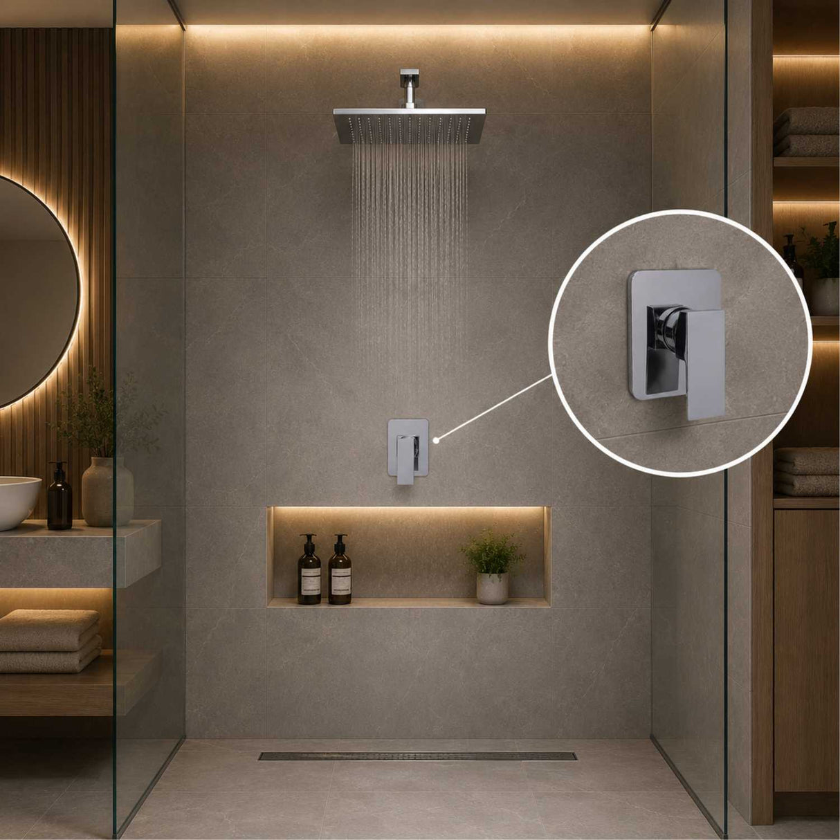 Monocontrol Ducha Orca Cuadrado Cromado 12 cm Empotrado para Baño
