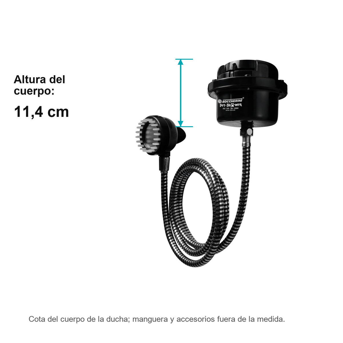 Ducha eléctrica Fusion PET negra 110 V, 16 cm — medidas del cuerpo