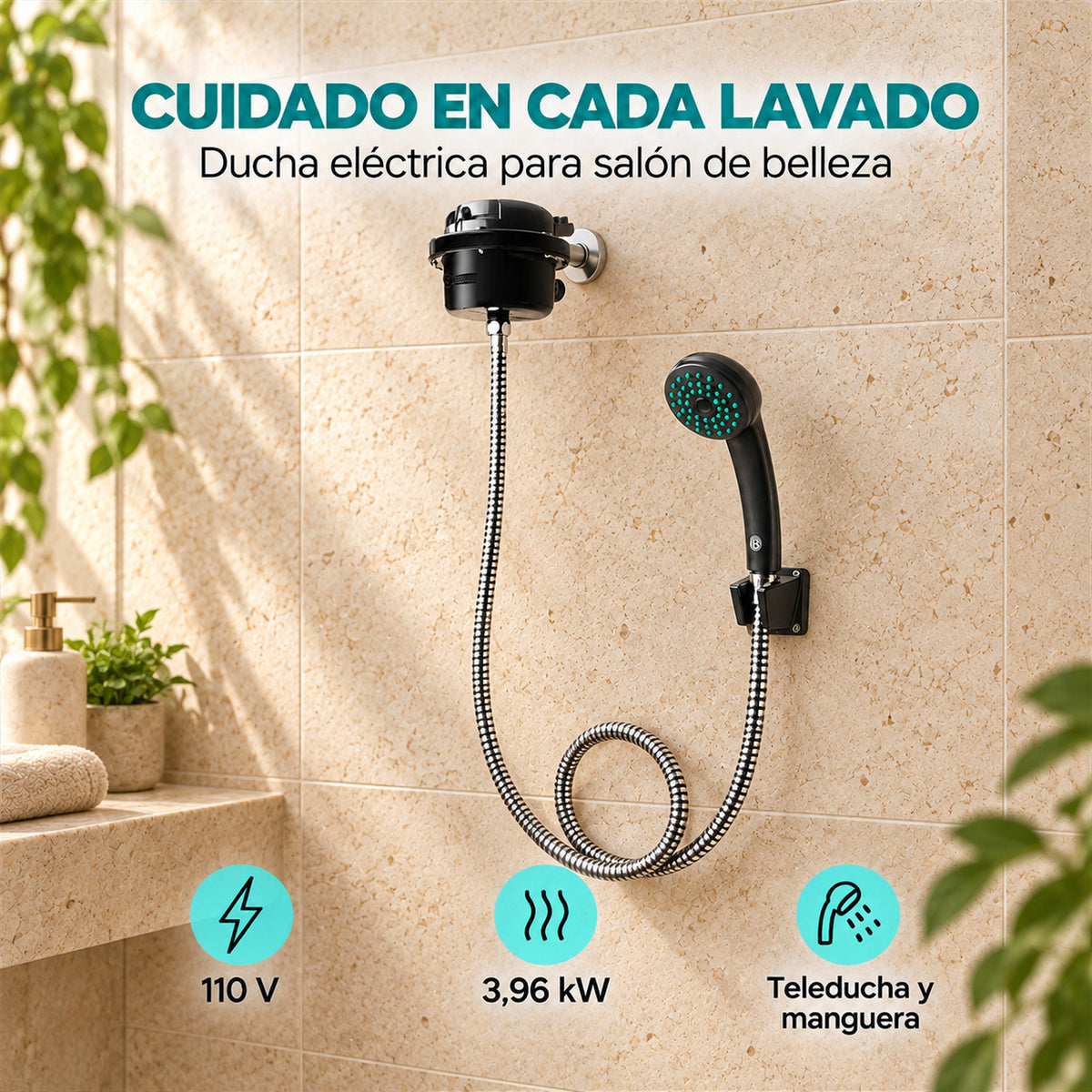 Ducha Eléctrica Fusion Para Salón De Belleza Negra 110V — características