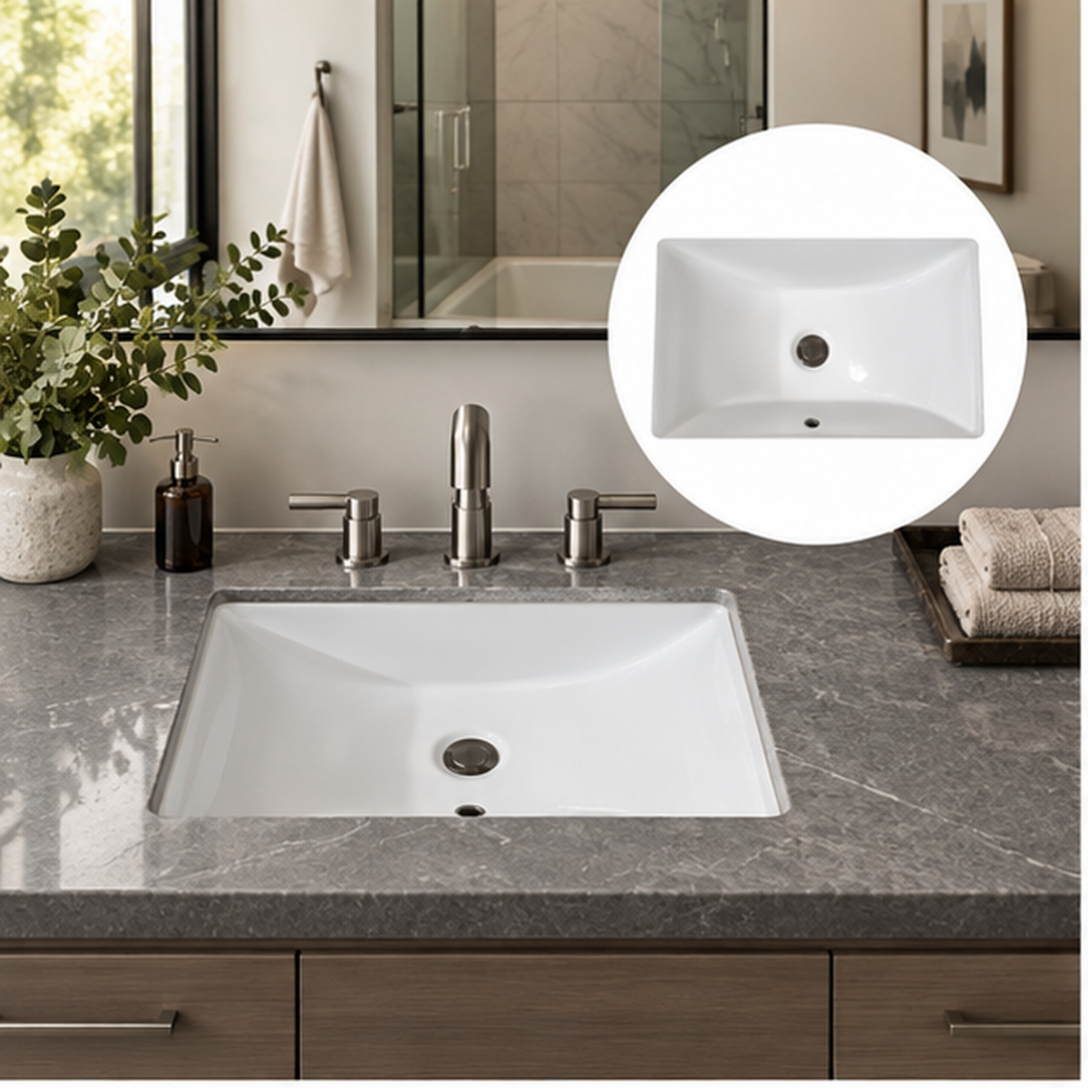Lavamanos Submontar Rectangular Blanco 46 x 32,5 x 18,5 cm - imagen 1