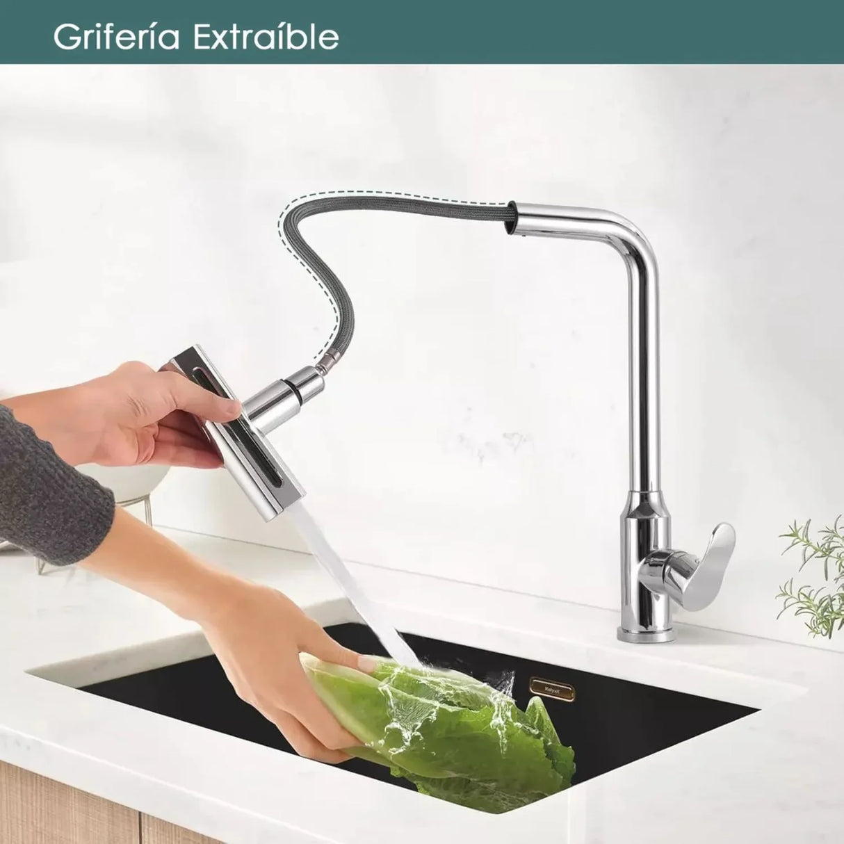 Grifería Monocontrol Cromada Para Lavaplatos y/o Lavamanos Con Cabeza Móvil, Rotación 360° y Cuerpo Flexible