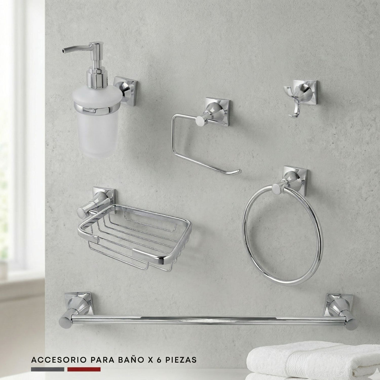 Juego de Accesorios de Baño Xcaret 6 Piezas | Set Completo para Baño Moderno y Funcional