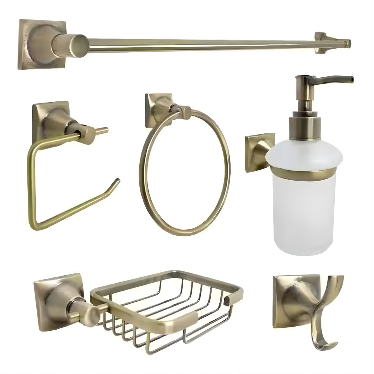 Juego de Accesorios de Baño Xcaret 6 Piezas Oro Cepillado | Set Completo para Baño Moderno y Elegante