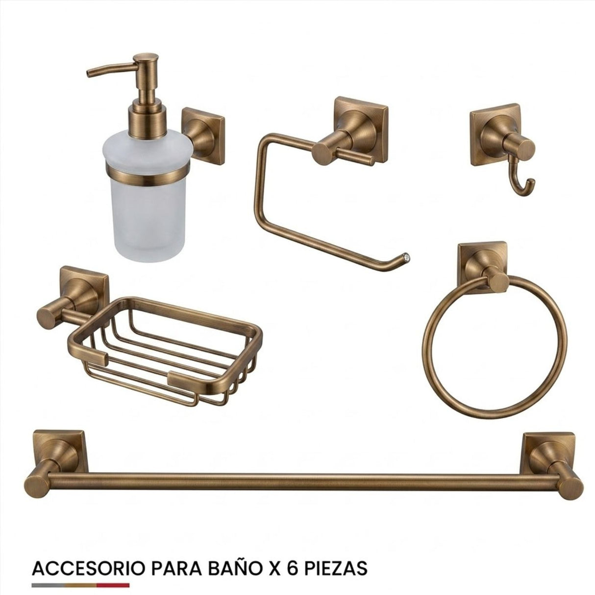 Juego de Accesorios de Baño Xcaret 6 Piezas Bronce | Set Completo para Baño Moderno y Funcional
