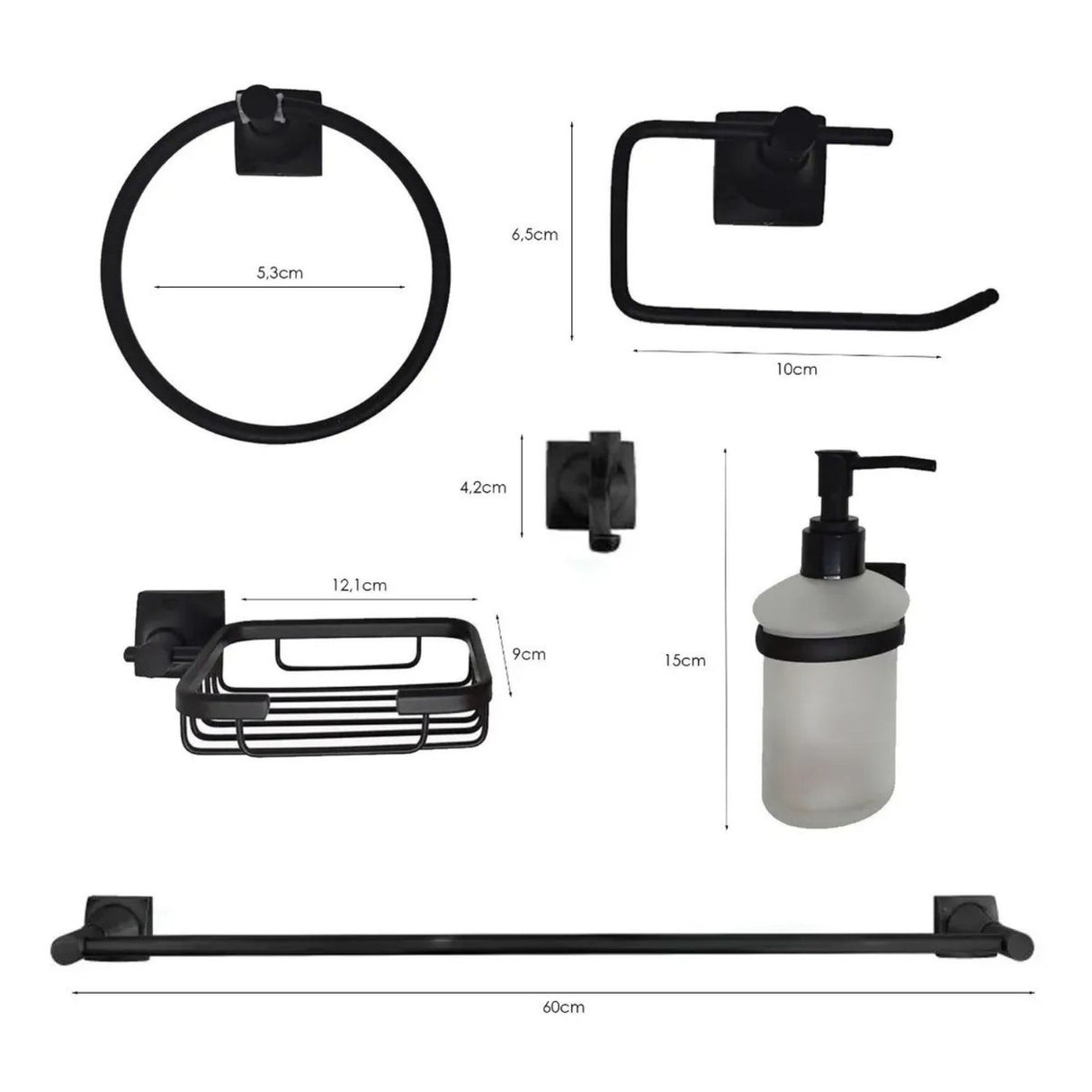 Juego de Accesorios de Baño Xcaret 6 Piezas Negro | Set Completo para Baño Moderno y Elegante