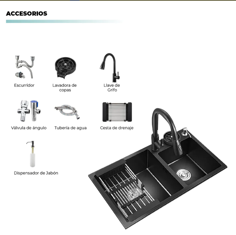 Lavaplatos Doble Acero Inoxidable Negro