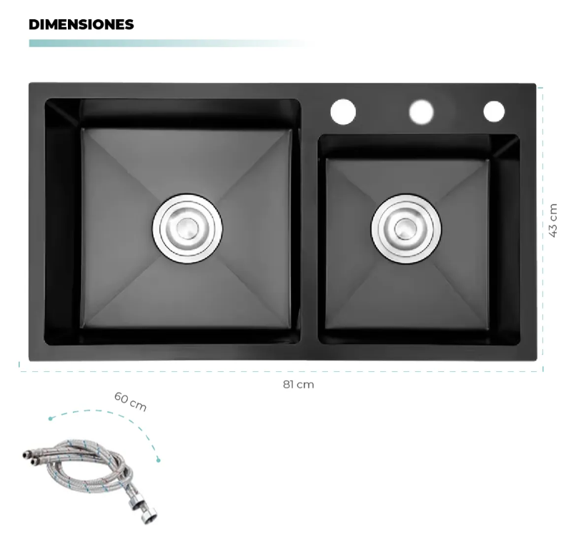 Lavaplatos Doble Acero Inoxidable Negro