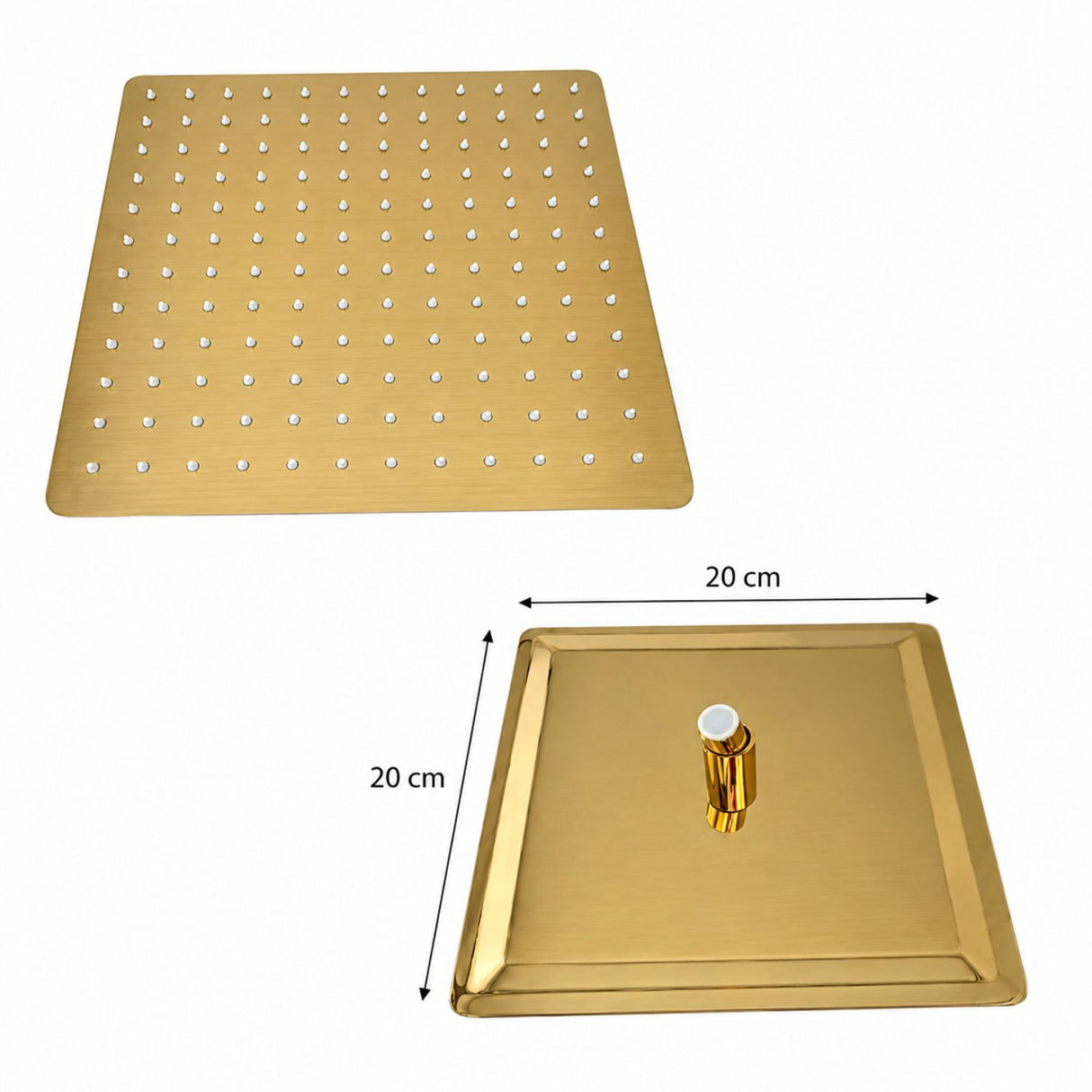 Conjunto de Ducha Oro Brillante con Monocontrol, Regadera 20 × 20 cm y Brazo de 40 cm
