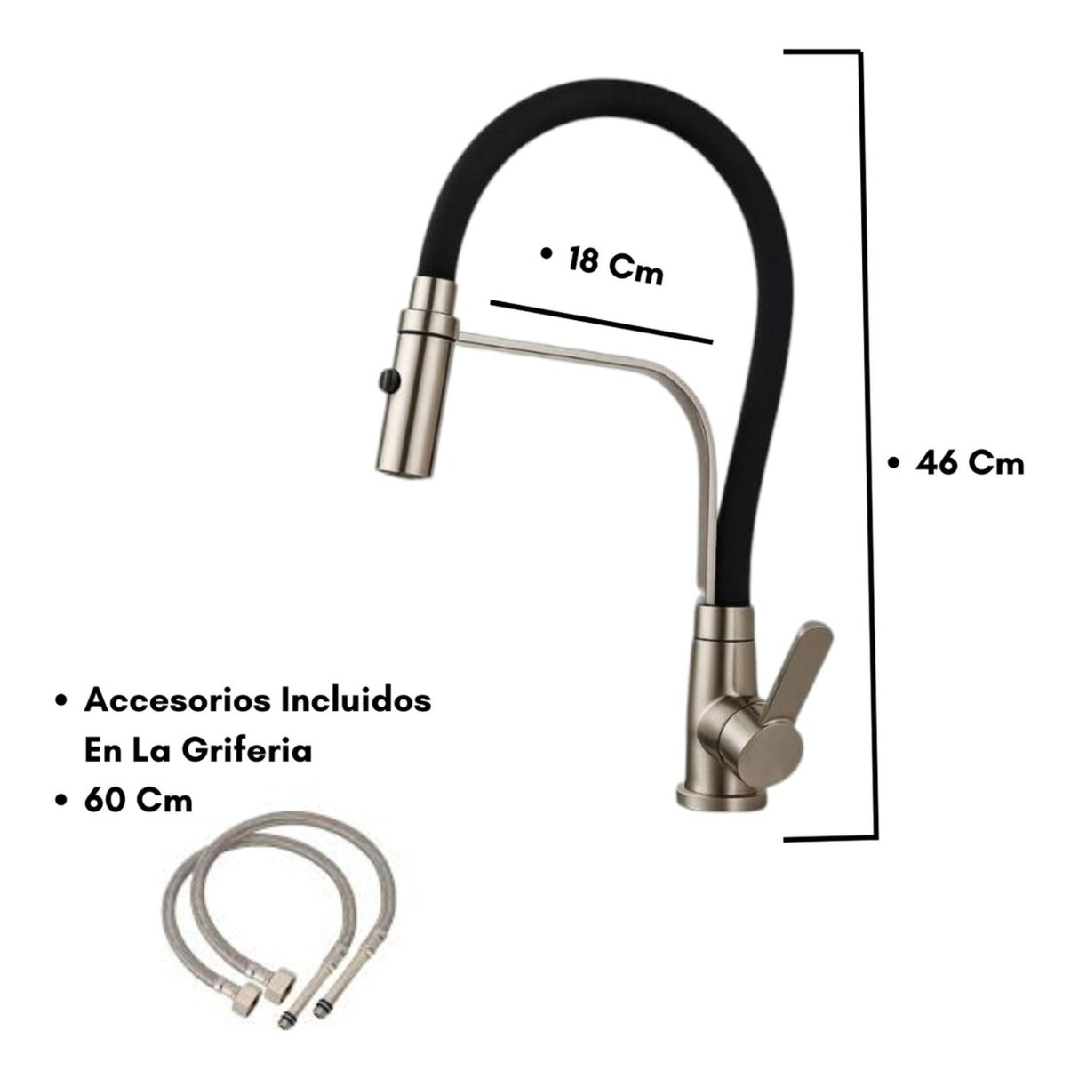 Mezclador Para Lavaplatos Flexible En Acero Dos Chorros