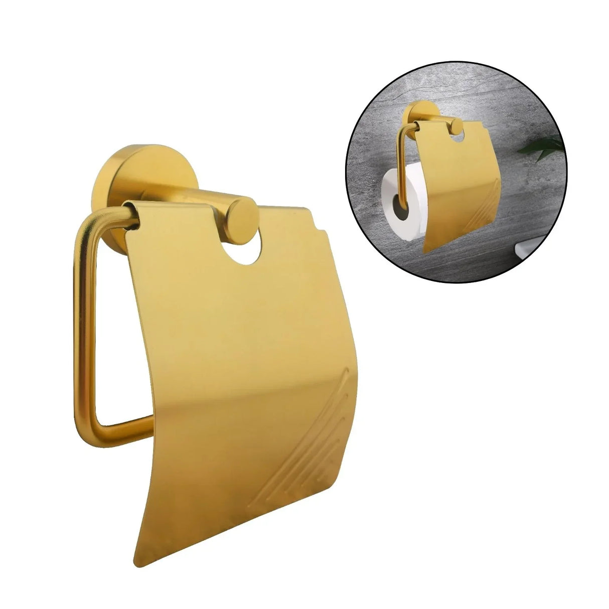 Portarrollos Línea Jade Dorado Aluminio con Tapa Rollo - Alta Calidad