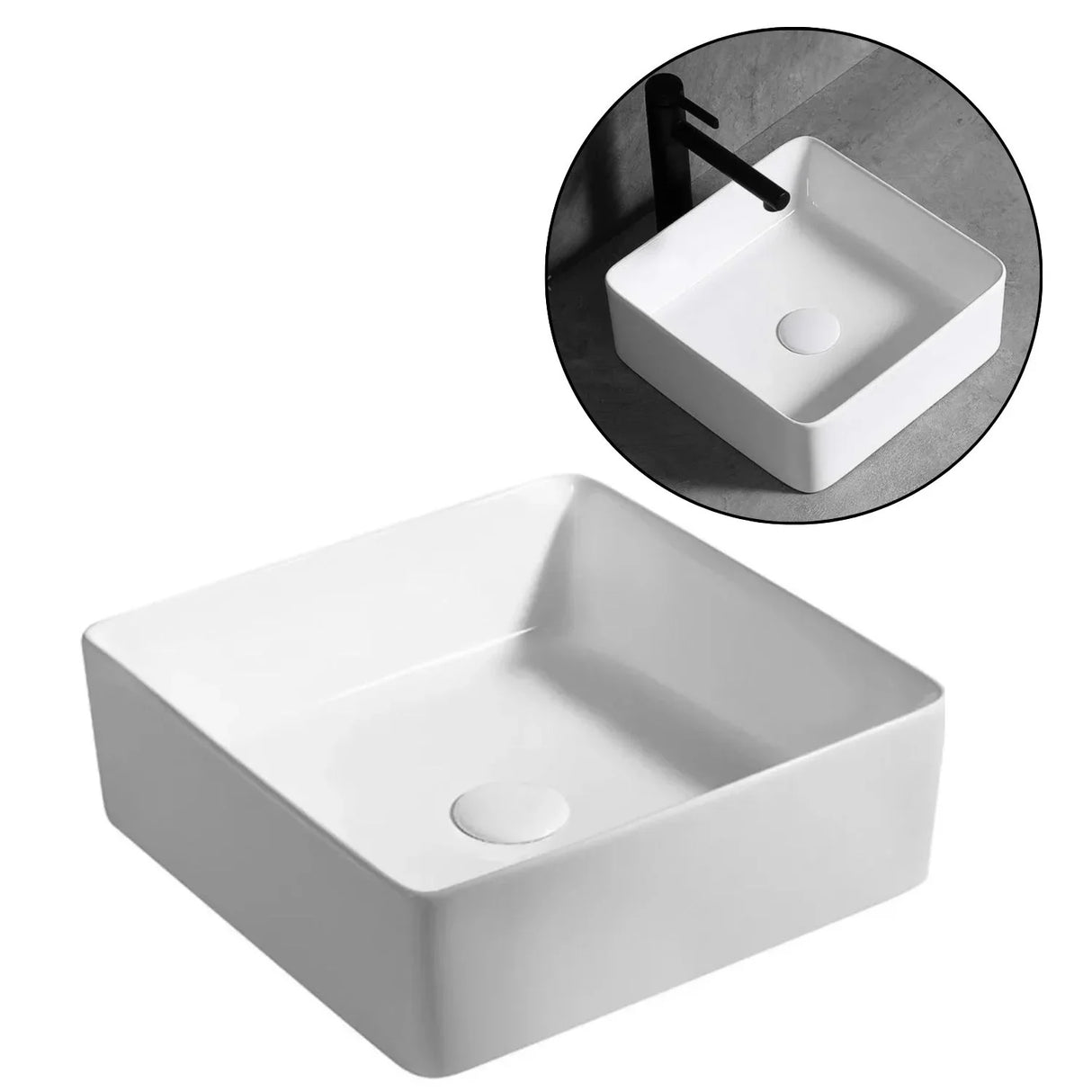 Lavamanos Cuadrado Sobreponer Porcelana Blanca 38X38X13 Cm