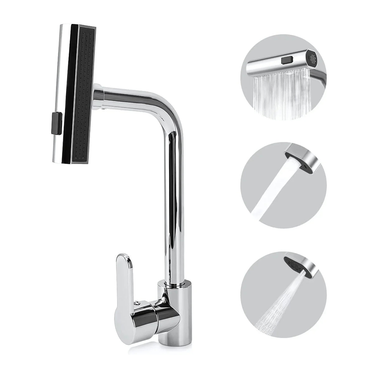 Grifería Monocontrol Cromada Para Lavaplatos y/o Lavamanos Con Cabeza Móvil, Rotación 360° y Cuerpo Flexible