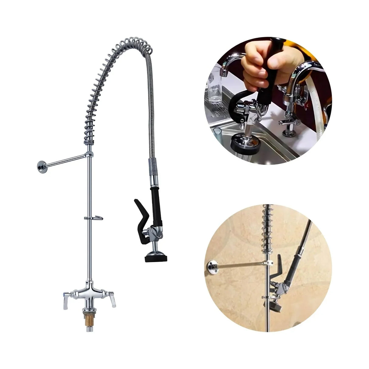 Grifer¡a Lavaplatos Industrial Alta De Mesa - Cromo - 1 Salida - Doble Mando - Alta Calidad