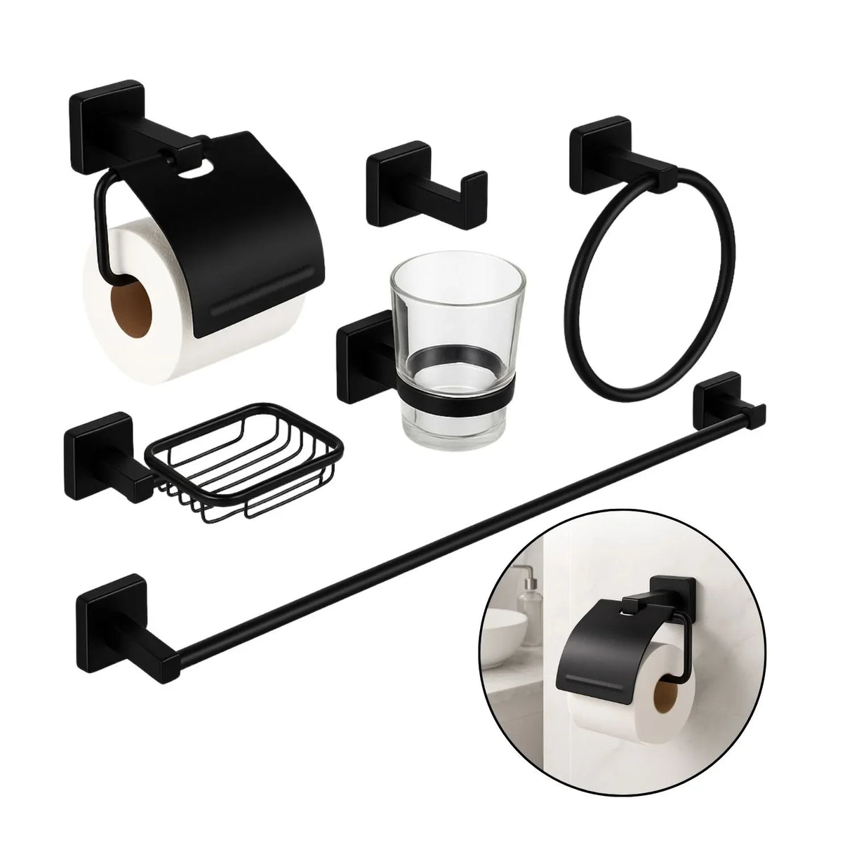 Kit Juego De Accesorios Negro Mate Cuadrado 6 Piezas
